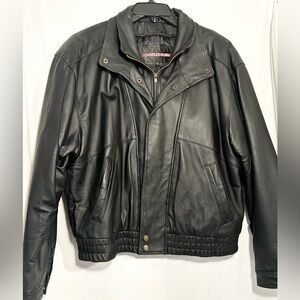 MENS VINTAGE XL CHARLES KLEIN ZIP & SNAP FRONT BLACK LEATHER JACKET
